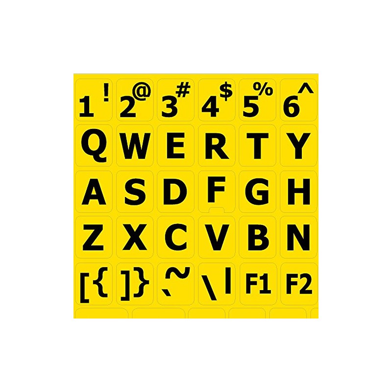 English US Large Lettering Keyboard Sticker (Upper CASE) Yellow Background