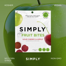 SIMPLY Fruit Bites (Really Real Gummies) | Made with Real Fruit | Sour Cherry & Apple | 5.3 oz (Pack of 2) | No Cane Sugar + Gluten Free + Kosher