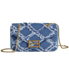 Missnine Denim Purse Quilted Crossbody Bag for Women Jean Purses Small Shoulder Handbag with Chain Strap for Travel Work