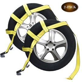 Robbor Tow Dolly Basket Straps with Flat Hook for Small to Medium Size Tires Over-The-Wheel Tie Down Bonnet Wheel Net