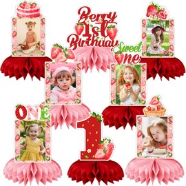 Strawberry Birthday Decorations, Strawberry Sweet One Party Decorations Honeycomb Centerpiece for Table, Strawberry Baby Birthday Decorations Girl Photo Table Centerpiece Party Supplies