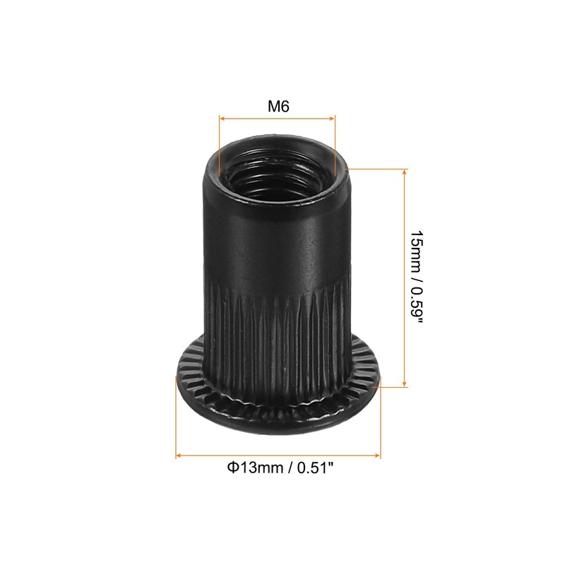 sourcing map M6 Rivet Nuts Carbon Steel Knurled Flat Head