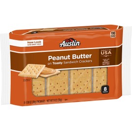 Austin, Toasty Round Crackers With Peanut Butter, 8 Count, 11.4oz Tray (Pack of 4)