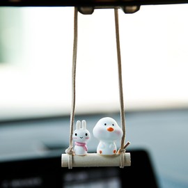 YGMONER Super Cute Swing Chick Mirror Hanging Car Interior Accessories (Chick and Bunny)