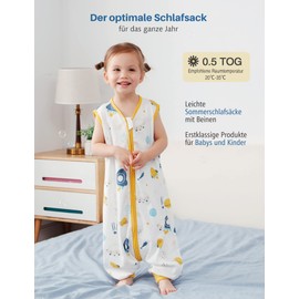 E-RIDES Baby Sleeping Bag with Feet, Summer Sleeping Bag with Legs for Toddlers, Cotton Sleeping Bag for Girls and Boys, Zip without Sleeves, 0.5 TOG (Spaceship, X-Large)