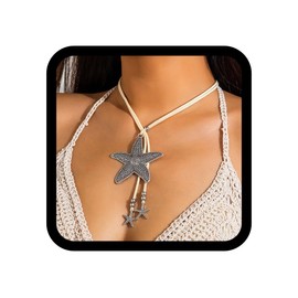 Zoestar Boho Necklace Silver Starfish Pendant Necklaces Summer Beach Necklace Chain for Women, Non-Precious Metal