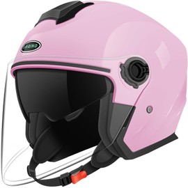 3/4 Open Face Motorcycle Helmets DOT Approved Motocross Helmet (Pink, Large)