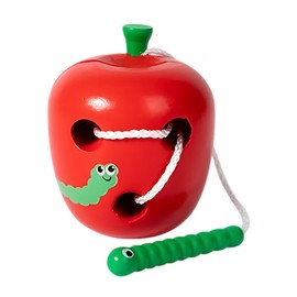 Threading Toys for 2 Year Olds, Wooden Lacing Threading Toy Apple, Montessori Early Learning Fine Motor Skills Development Toy for Kids Toddlers, 1.9x2.2 Inches, Birthday Toys
