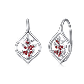 CRWENG Birth Flower Leverback Earrings Sterling Silver Flower Earrings for Women Poppy Lily Holly Dangle Drop Earrings for Women Jewelly Birthday Gifts, Sterling Silver, No Gemstone