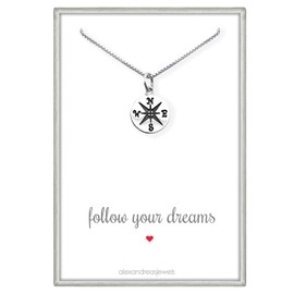 Compass Necklace for Women Sterling Silver, Follow Your Dreams Necklace, Graduation Gift Necklace, 18"