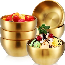 Lallisa 6 Pcs Gold Bowl 20 oz 304 Stainless Steel Gold Mixing Bowls Double Walled Insulated Gold Candy Dish for Rice, Dessert, Ice Cream, Pasta, Fruit, Salad, Soup, Cereal, Snack, Dishwasher Safe