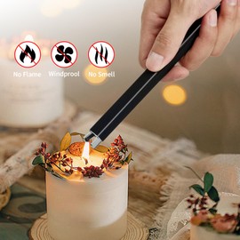 SURYOL Electric Candle Lighter Upgraded USB Type-C Rechargeable Candle Lighter Windproof Flameless and Hanging Hook LED Battery Display Arc Candle Lighter for Candle Grill Camping