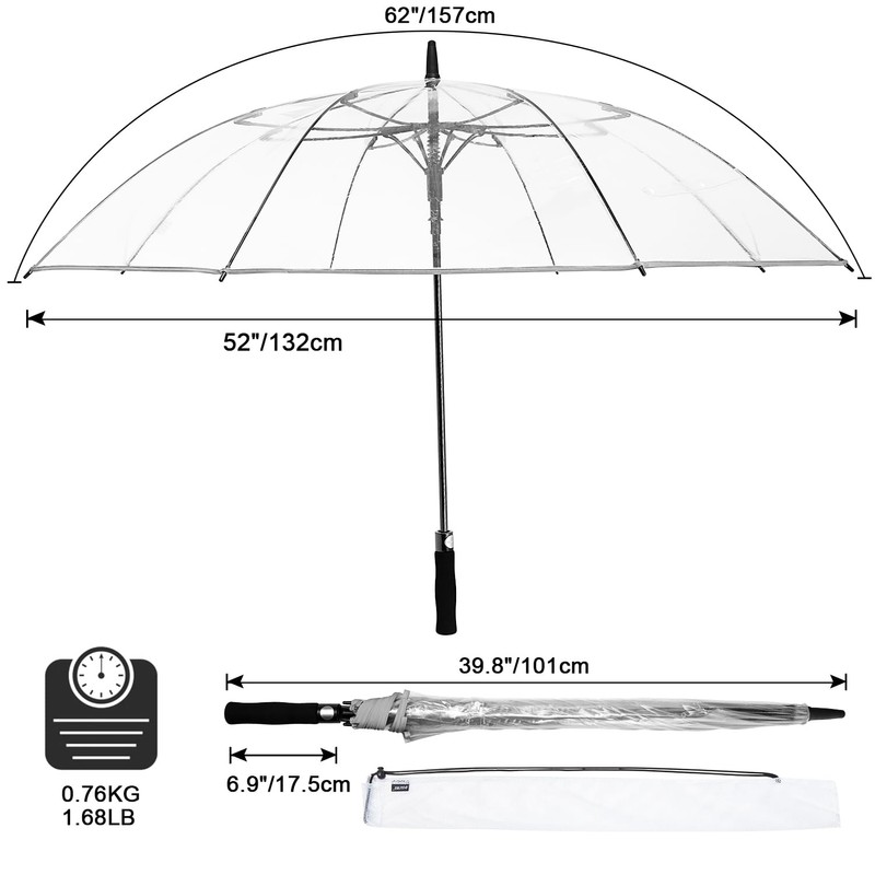 G4Free 62 Inch Clear Golf Umbrella Transparent Auto Open Large