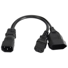 CERRXIAN 1FT C14 to C13 + EURO Y Splitter Power Cable,IEC 14 Male to IEC 13 Female & EURO CEE7/16 Female Extend Conversion Cord for Computer,Monitor(C14-C13/EURO)