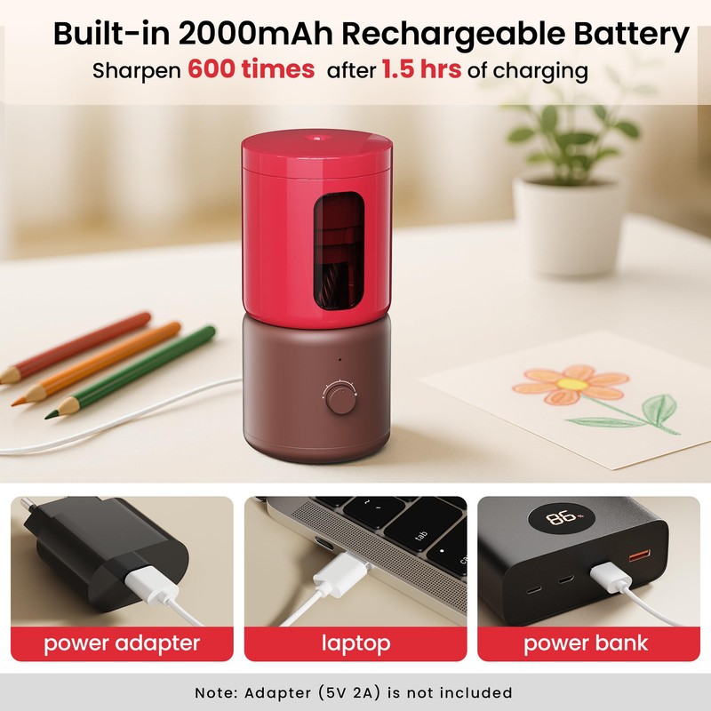 VUSIGN Electric Pencil Sharpener with 5 Adjustable Settings for Artists,