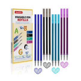Erasable Refills Compatible with Legami - [Set of 12, Blue + Black + Turquoise + Purple] - 0.7 mm Colourful Gel Pen Refills Rollerball Refills Erasable for Legami Erasers