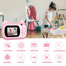 Instant Camera for Kids, 2.4 inch LCD Screen Kids Print Camera, Digital Camera for Kids with 6x Zoom, 24M Pixels Dual Lens & 1080P Video Recorder, Gift for Boys and Girls (Pink)
