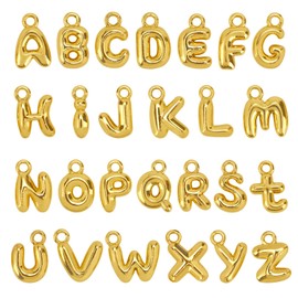 26pcs A-Z Letter Charms, Gold Glitter Bubble Alphabet Pendants Stylish Initial Charms with Round Rings for Bracelets Necklaces Earrings Women DIY Jewelry Craft Making Set