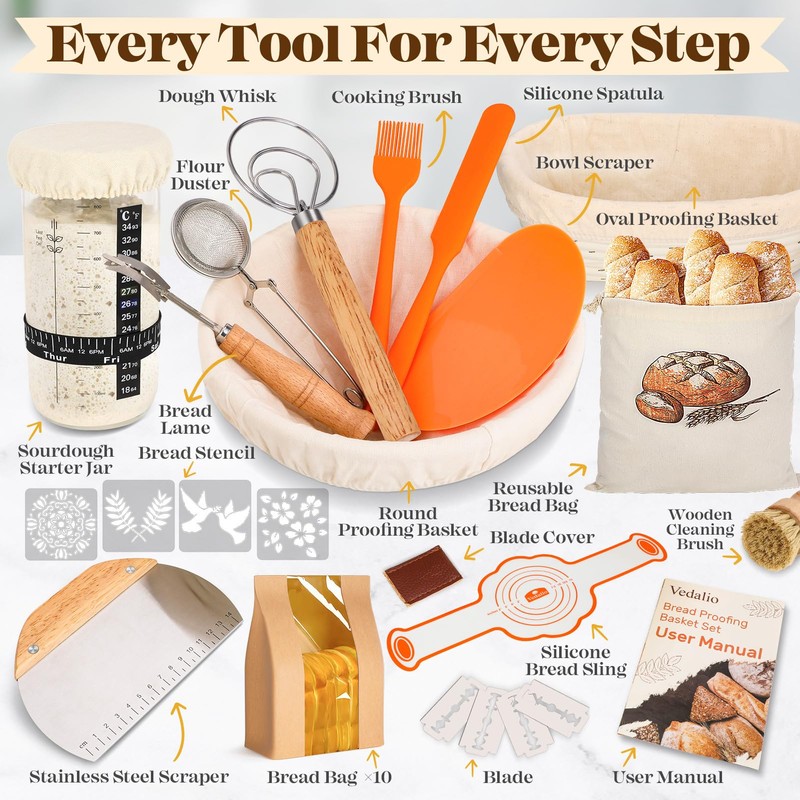 Sourdough Bread Baking Supplies, Sourdough Starter Kit, Bread Proofing Basket,