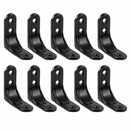10Pcs Corner Brace 50×50mm L Bracket Right Angle Brackets Metal Iron Joint Angle Connector Fastener Shelf Support for Wood Furniture Shelf Desk Fixation Repair, 4 Black 5mm Screw Hole