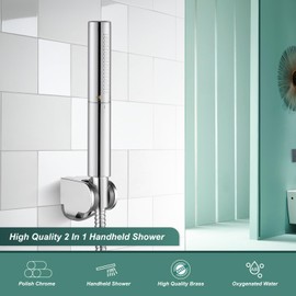 Heyalan Brass 2 in1 Function Handheld Spray Polished Chrome Hand Shower High Pressure 7.9 Inch Shower Head High Flow Handheld Sprinklert Shower Wand with Shower Hose and ABS Hand Shower Holder
