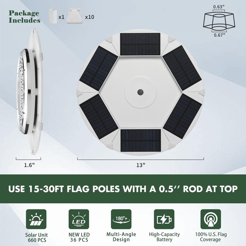 Aurolit Foldable Flag Pole Light Solar Powered, 1500 Lumen 36
