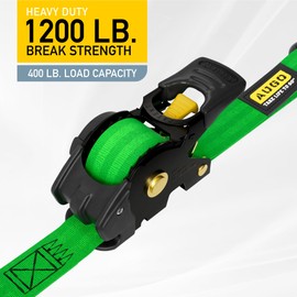 AUGO Retractable Ratchet Straps | 4 Heavy Duty Ratchet Straps Self Retractable Tie Down Straps with Soft Loops & Storage Bag for Motorcycle, Truck, Trailer, Cargo Van | 1200 Lb Break Strength 1” x 10’