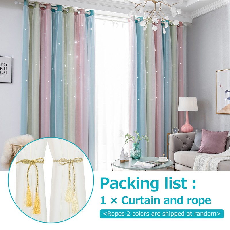 1pc Curtain Simple Gradient Hollow-out Star Pattern Double Layer Blackout