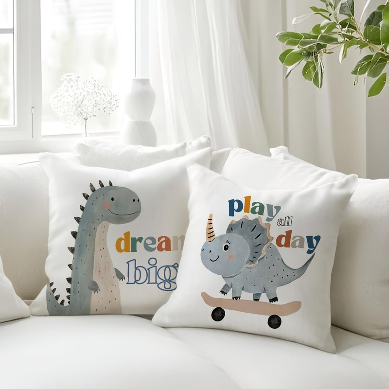 KAIOUS Dinosaur Pillow Case, Dream Big Dinosaur Dino Throw Pillows