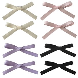 Satin Bowknot Hair Clips，cute Black Bow Hair Clip, Solid Color Hair Band, Crocodile Clip，women's Hair Accessories, Bow Tie Hair Clips（8 PCS）