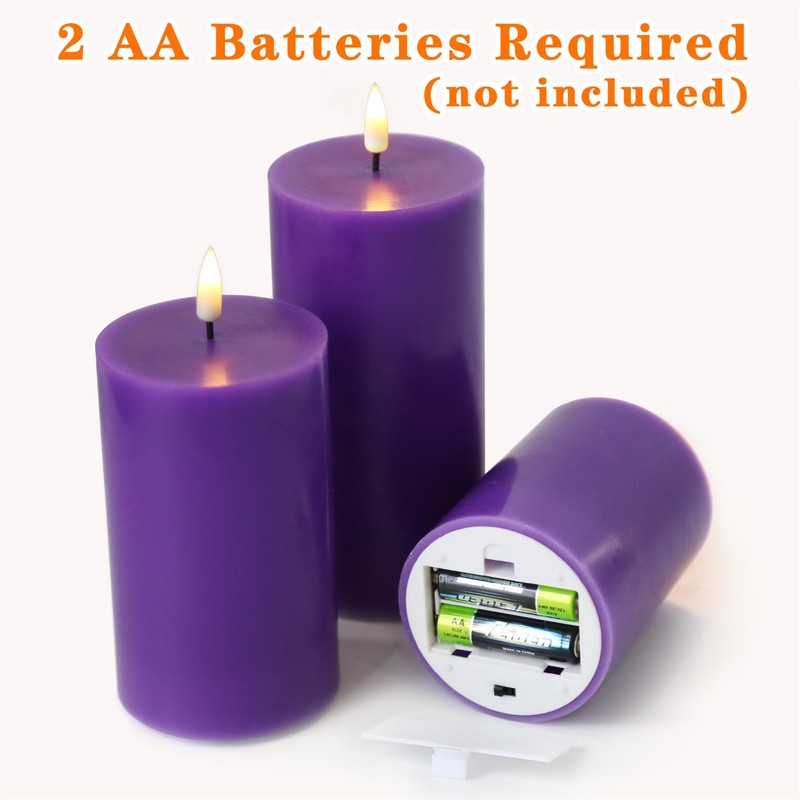 Girimax Purple Flameless Pillar Candles with Remote, Flickering Battery LED