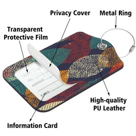 Neidius 2 Pack Luggage Tags for Suitcase,Autumn Leaves PU Leather Luggage Tags with Privacy Cover Name Address Labels and Steel Ring,Creative Travel Accessories for Men and Women