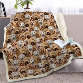BlessLiving Cockapoos Fleece Blanket Fuzzy Dogs Blanket for Kids Adults Cute Puppy Cockapoos Throw Blanket Puppy Dog Animal Pattern Sherpa Throw Travel/Single (Cockapoos Gifts for Women,130x150cm)