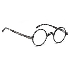 BLUELESS Vintage Round Reading Glasses Professor Readers (Black-white Tortoise, +0.75)