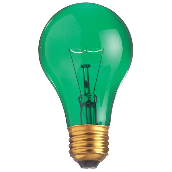 Satco S6081 25 Watt A19 Incandescent Light Bulb, Transparent Green