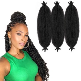 VCEOW 24 inch Pre-Separated Springy Afro Twist Hair 3 packs Pre-fluffed Kinky Marley Twist Braiding Hair Soft Natural Black Synthetic Crochet Hair Extensions for Spring Twists Passion Twists Faux Butterfly Locs