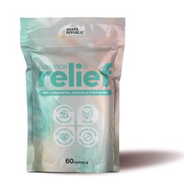 SHAPE REPUBLIC Balance & Relief PMS Capsules - with Proven Plant Extracts Women's Coat & Saffron, Vitamin B6 - Vitamin B6 Complex - Hormonal Balance in Women, Cycle Regulation