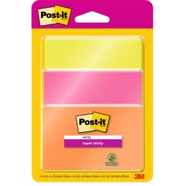 Post-it Super Sticky Notes, Assorted Colours, Assorted Sizes, 3 Pads, 76 mm x 76 mm, 45 Sheets per Pad - Extra Sticky Notes for Walls, Monitors and Fridge