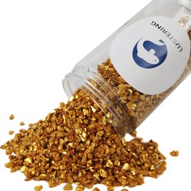 LUSTERING High Luster Crushed Glass Glitter, 3-6mm Fire Glass, Broken Glass, Glass Chips for Crafts DIY Epoxy Resin Art, Nail Art, Vase Filler, Aquarium Garden Decoration,1-Pound Jar (Gold)