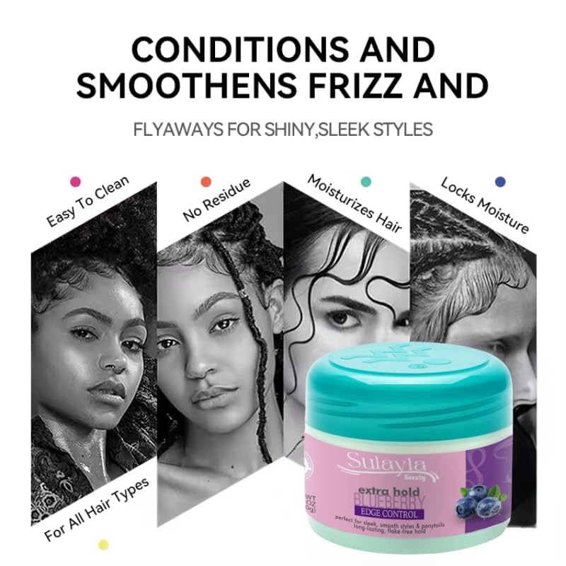 Sulayla Beauty Blueberry Edge Control Extra Hold, 150 grams, for