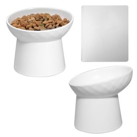 3 Pcs Ceramic Raised Cat Bowls 15 Degrees Ceramic Tilted Elevated Cat Bowls White Tilted Cat Food and Water Bowls Set Anti Vomit Pet Feeder for Cats and Small Dogs Supplies