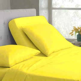 MOONLIGHT BEDDING 100% Cotton Split-Top-California King (Adjustable Cal King Bed Size Sheets) 600TC, Solid Yellow, Sateen Weave, 21 inch Deep Pocket, 4PC Bed Sheet Set
