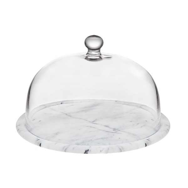 Godinger La Cucina Marble Plate with Glass Dome, 12.00L x 12.00W x 5.00H, Off-white