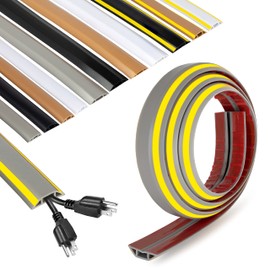 Rubber Bond Cord Cover Floor Cable Protector - Strong Self Adhesive Floor Cord Covers for Wires - Low Profile Extension Cord Covers for Floor & Wall - Grey Stripped - 2 Thick Cords - 8 Feet