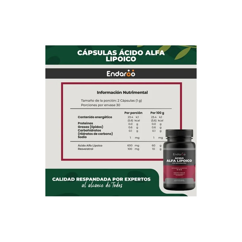 Endaroo | Pack Ácido Alfa Lipóico Con Resveratrol | 180