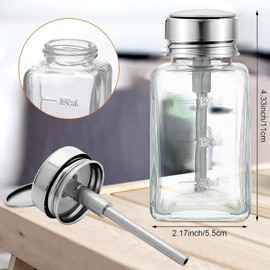 2 Pcs 6 Oz/ 180 ml Clear Pump Dispenser Bottle with Metal Flip Cover Glass Nail Polish Remover Push Down Dispenser Bottle Refillable Push Down Pump Dispenser Press Container for Makeup Remover