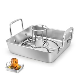 Leonyo Beer Can Roasting Chicken Holders, Stainless Steel 9 Inch Chicken Roasting pans, Heavy duty Roaster Pan with Vertical Rack for Grilling, Smoker BBQ, Oven & Dishwasher Safe