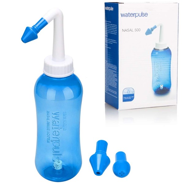 500ml Sinus Rinse and Nasal Irrigation, Nose Care Perfect for Cleaning Your Sinuses Nose Allergies, Colds, and General Hygiene for Adult & Kid BPA Free Nasal Wash Bottle Soothing Wash(Blue)