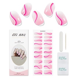 JMEOWIO Gel Nail Stickers Pink White French Tip Semi Cured Gel Nail Strips Wraps UV/LED Nail Supplies Nail Art Design Decoration Accessories