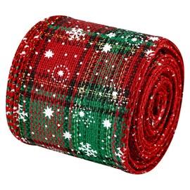 Thyonta 6M Christmas Plaid Woven Ribbon Christmas Wire EdgeSnowflake Ribbon for Christmas Party Ceremony Decoration（B）